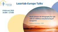 Laserlab-Europe Talk: Multi-photon 3D lithography for sub-100 nm additive manufacturing of inorganics
